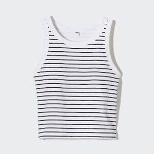 Uniqlo Striped Ribbed Cropped Tank Top with Built-in Bra White Black XS